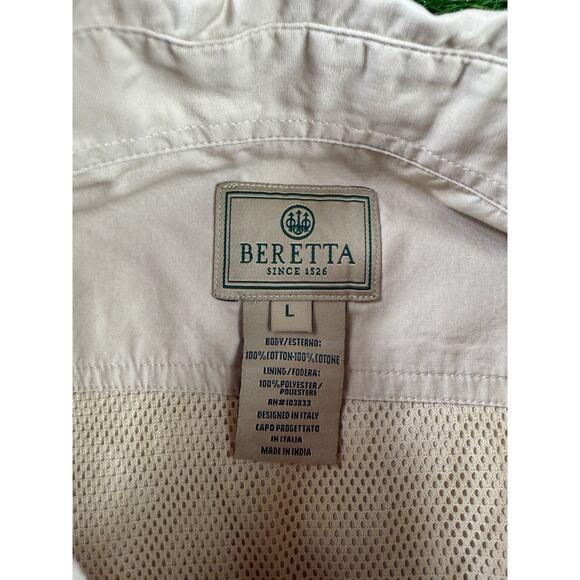 Beretta TM Shooting Shirt Mens L Tan Short Sleeve Mesh Vent Outdoor Hunting Top - Picture 3 of 9